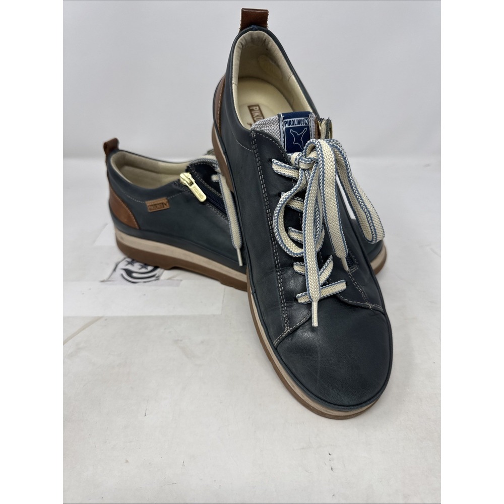 Pikolinos Vigo Zip Up Lace‎ Up Leather Oxford Sneakers in Ocean Size 41 EU